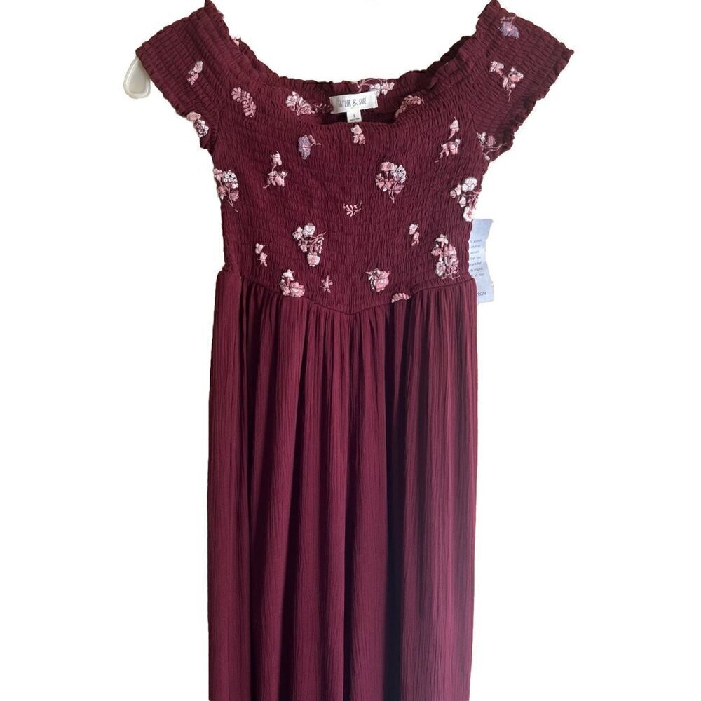 Taylor & Sage Womens Burgundy Stretch Off The Shoulder Wide Leg Jumpsuit Size S - Picture 10 of 14